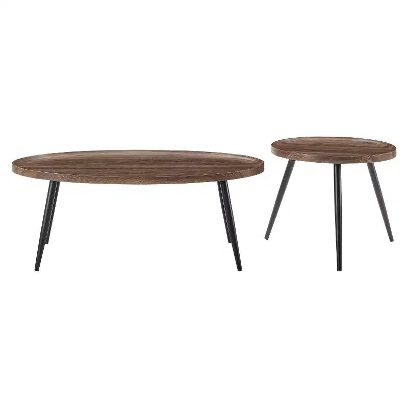 2pc Paxton Round & Oval Mid-Century Coffee Table Set Walnut: Storage, Tapered Legs, Laminated Surface, Scandinavian Style