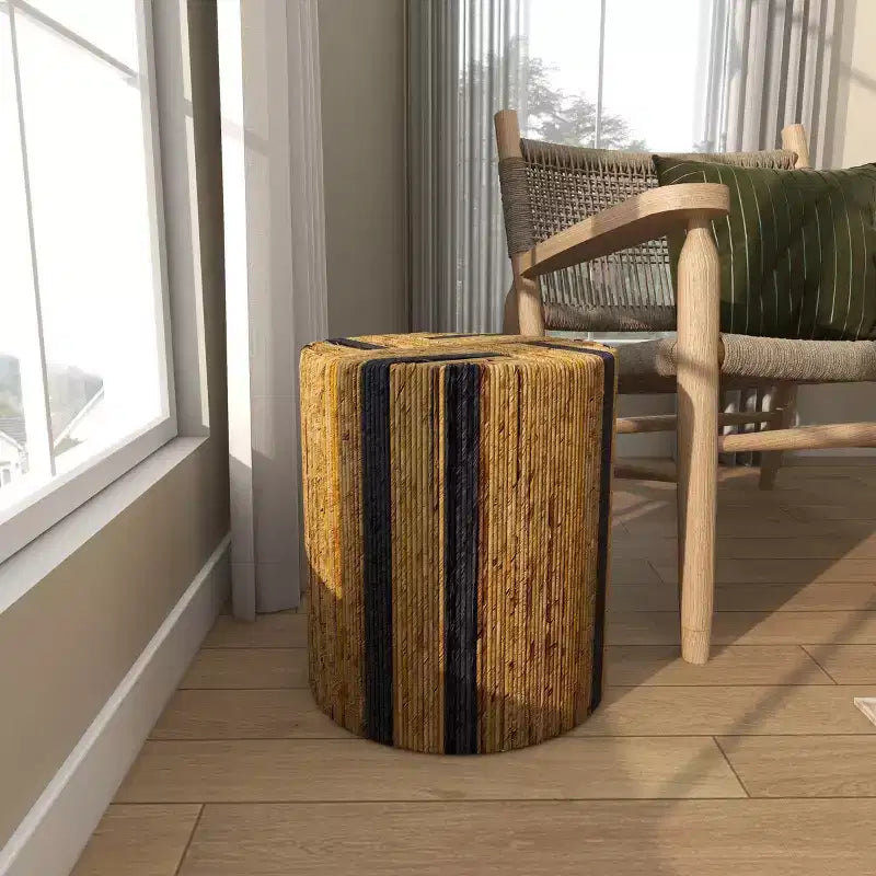 Olivia & May Banana Leaf Handmade Linear Wrapped Accent Table: No Assembly, Indoor Use, Wood Material
