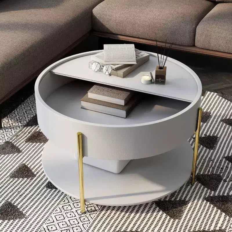 32" Lenvine Modern Round Storage Coffee Table White - miBasics