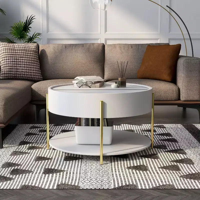 32" Lenvine Modern Round Storage Coffee Table White - miBasics