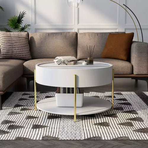 32" Lenvine Modern Round Storage Coffee Table White - miBasics