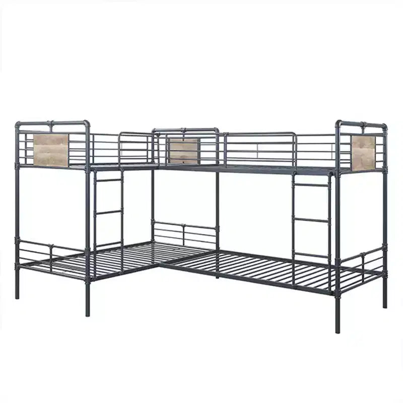 119"Quadruple Twin Bunk Bed Cordelia Loft and Bunk Bed Sandy Black, Dark Bronze Hand-Brushed Finish - Acme Furniture: Metal Frame