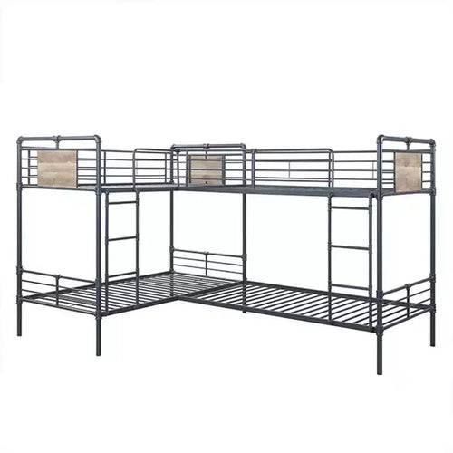 119"Quadruple Twin Bunk Bed Cordelia Loft and Bunk Bed Sandy Black, Dark Bronze Hand-Brushed Finish - Acme Furniture: Metal Frame