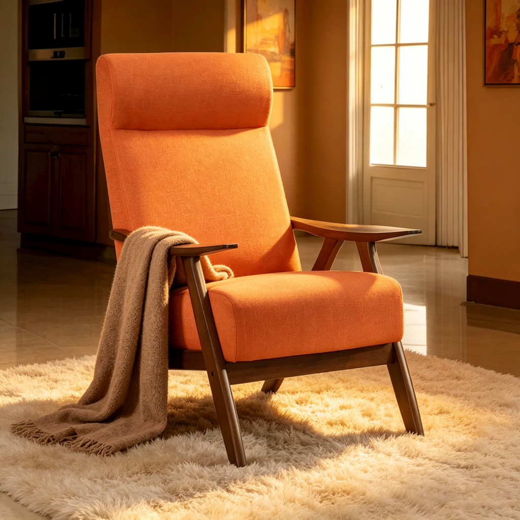 Fauteuil d'appoint 32 pouces, lin de polyester orange, bois massif