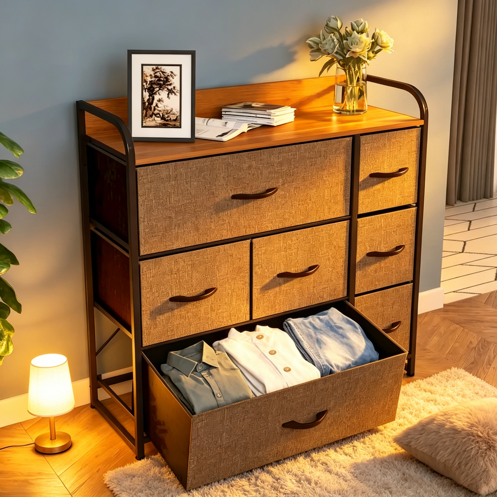 Commode de rangement multifonctionnelle à 7 tiroirs, grise