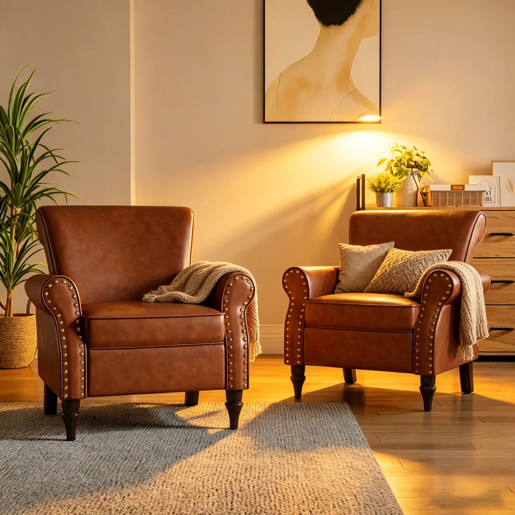 Fauteuil accent cuir synthétique avec 2 clous décoratifs