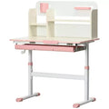 Qaba Kids Desk, Height Adjustable Children School Study Table, Student Writing Desk with Tilt Desktop, Drawer, Storage Shelf, Pen Holder