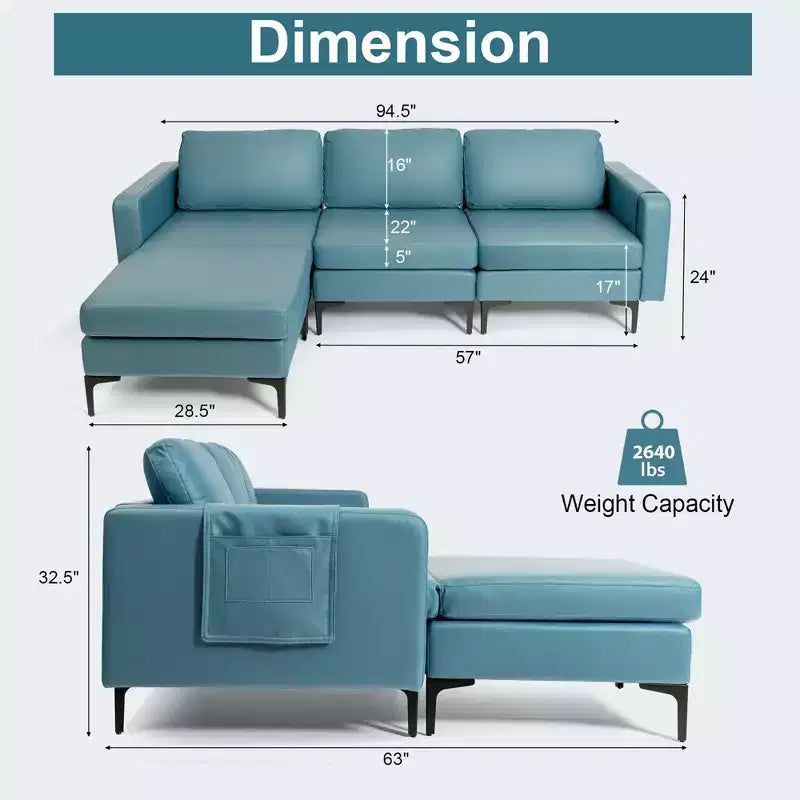 Costway Modular L-Shaped Sofa w/Reversible Chaise Lounge & 2 USB Ports