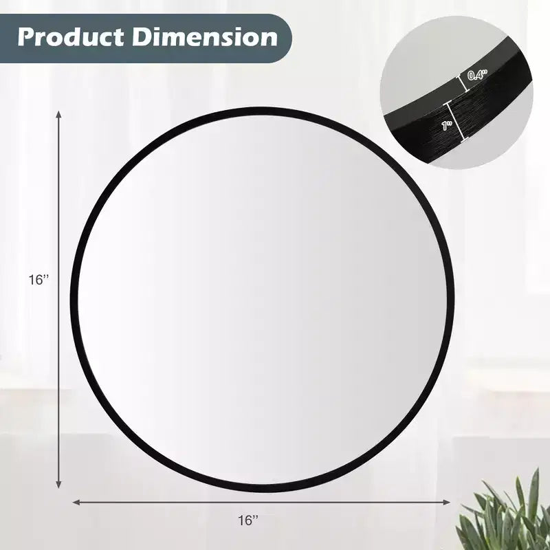 Costway 16''Round Wall Mounted Bathroom Mirror Aluminum Alloy Frame Decor Mirror Gold\Black
