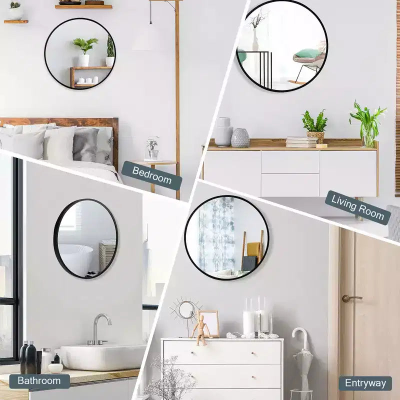 Costway 16''Round Wall Mounted Bathroom Mirror Aluminum Alloy Frame Decor Mirror Gold\Black