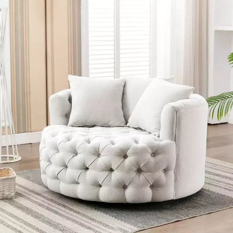 42.5 Wide Fully Assembled Round Upholstered Tufted Swivel Barrel Chair and a Half - Kinwell