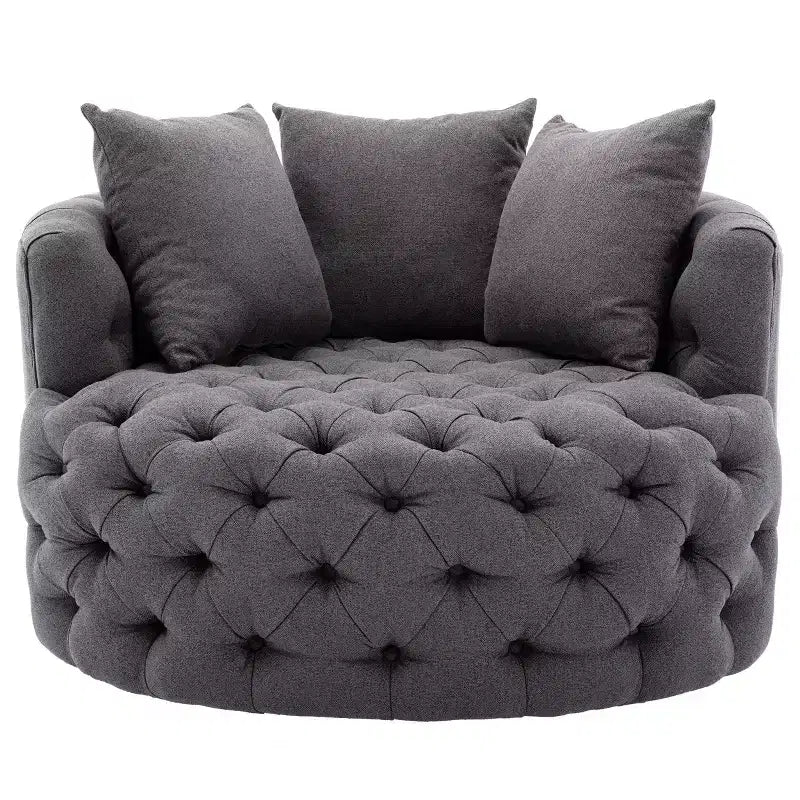 42.5 Wide Fully Assembled Round Upholstered Tufted Swivel Barrel Chair and a Half - Kinwell