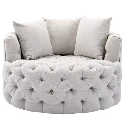 42.5 Wide Fully Assembled Round Upholstered Tufted Swivel Barrel Chair and a Half - Kinwell