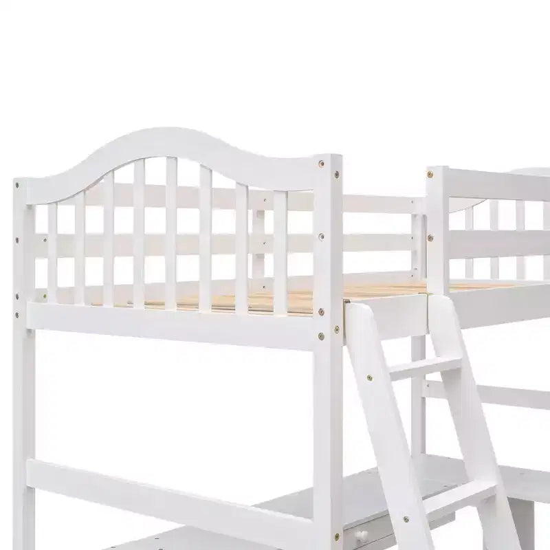 Twin size Wooden Loft Bed with Drawers, Cabinet, Shelves and Desk-ModernLuxe