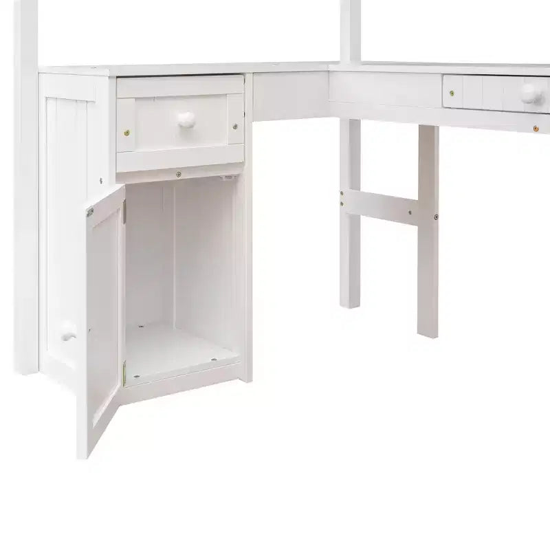 Twin size Wooden Loft Bed with Drawers, Cabinet, Shelves and Desk-ModernLuxe
