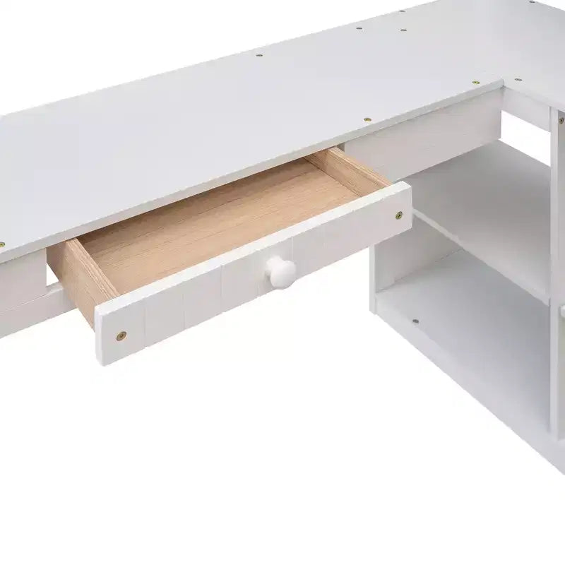 Twin size Wooden Loft Bed with Drawers, Cabinet, Shelves and Desk-ModernLuxe