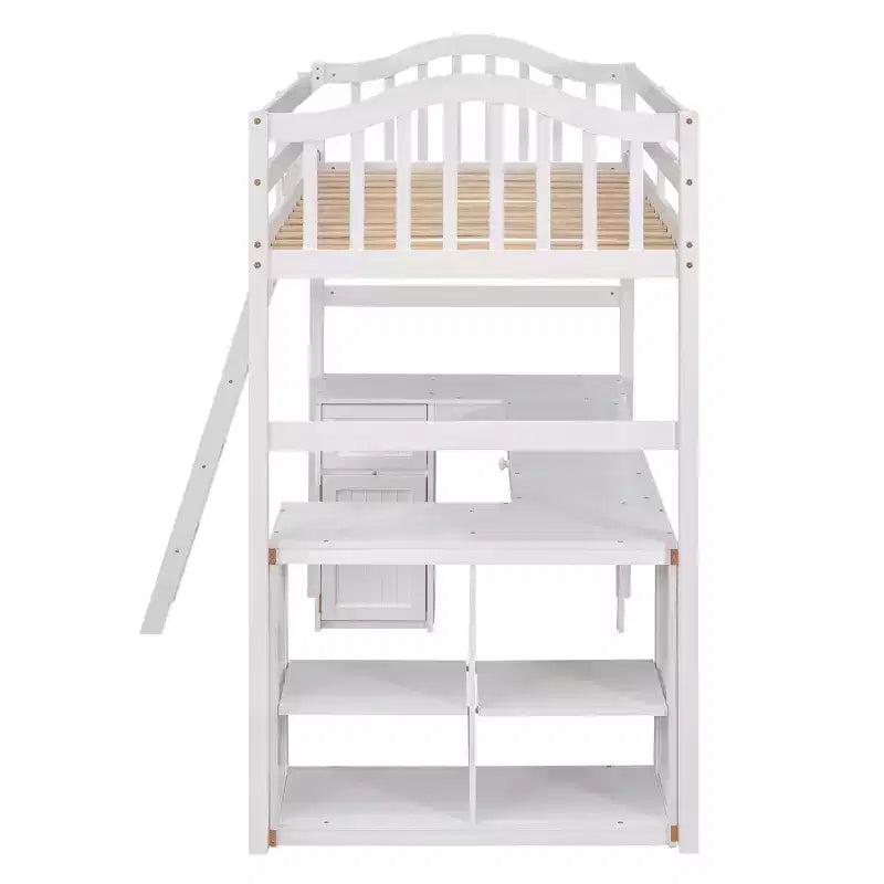 Twin size Wooden Loft Bed with Drawers, Cabinet, Shelves and Desk-ModernLuxe