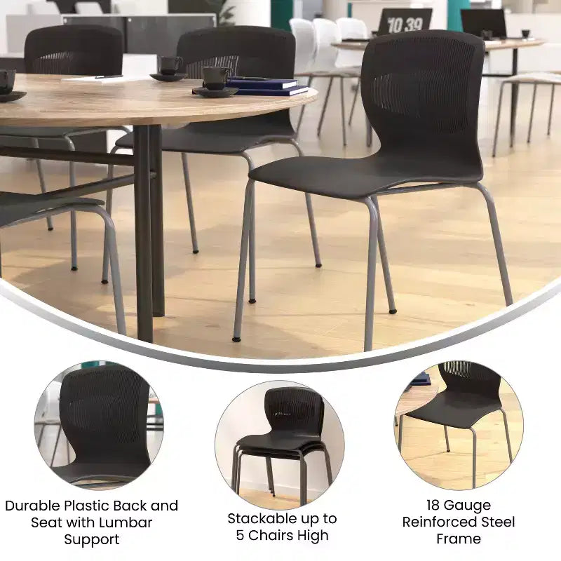 Flash Furniture HERCULES Series Commercial Grade 770 lb. Capacity Ergonomic Stack Chair with Lumbar Support and Steel Frame