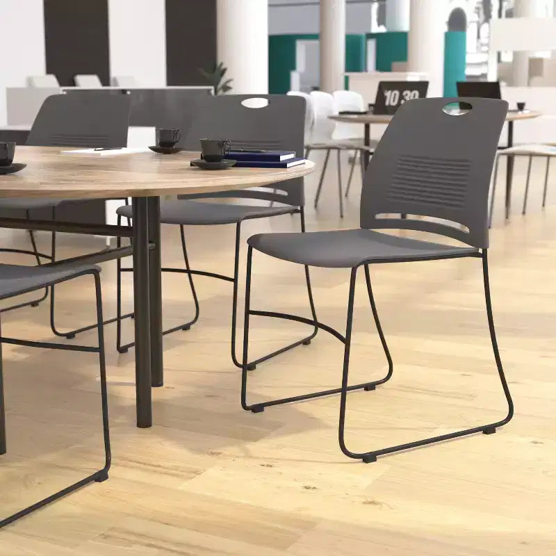 Flash Furniture HERCULES Series Commercial Grade 660 lb. Capacity Plastic Stack Chair with Powder Coated Sled Base Frame and Integrated Carrying Handle