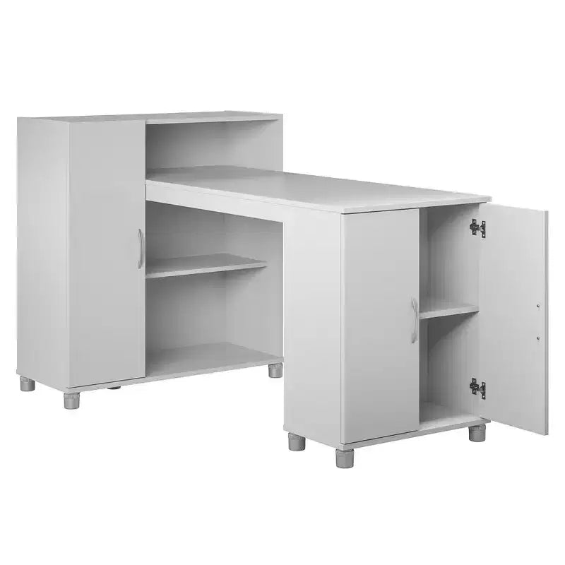 RealRooms Basin Hobby and Craft Desk with Open Shelving and Storage Cabinet