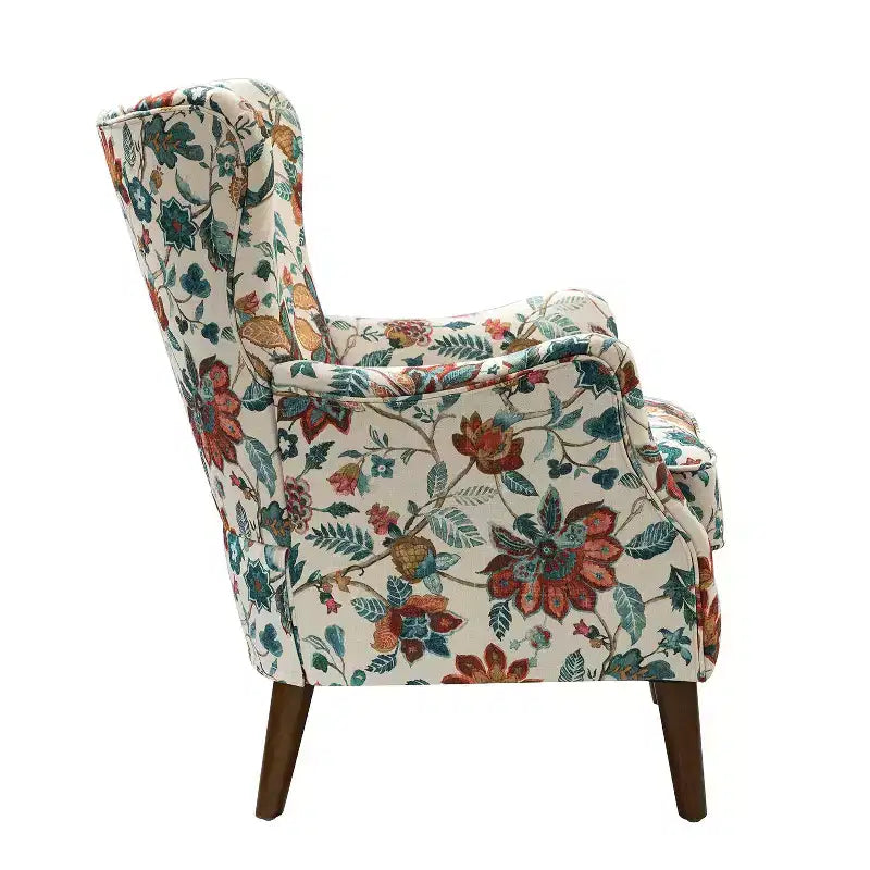 Nikolaus Comfy Living Room Armchair with Floral Fabric Pattern and Wingback| ART OF LIVING DESIGNS