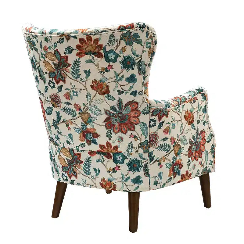 Nikolaus Comfy Living Room Armchair with Floral Fabric Pattern and Wingback| ART OF LIVING DESIGNS