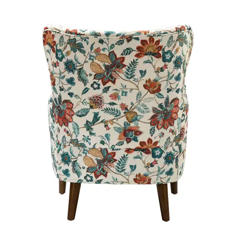 Nikolaus Comfy Living Room Armchair with Floral Fabric Pattern and Wingback| ART OF LIVING DESIGNS
