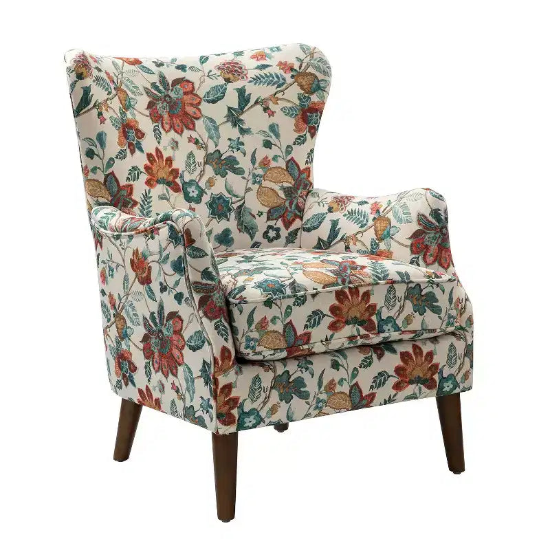 Nikolaus Comfy Living Room Armchair with Floral Fabric Pattern and Wingback| ART OF LIVING DESIGNS