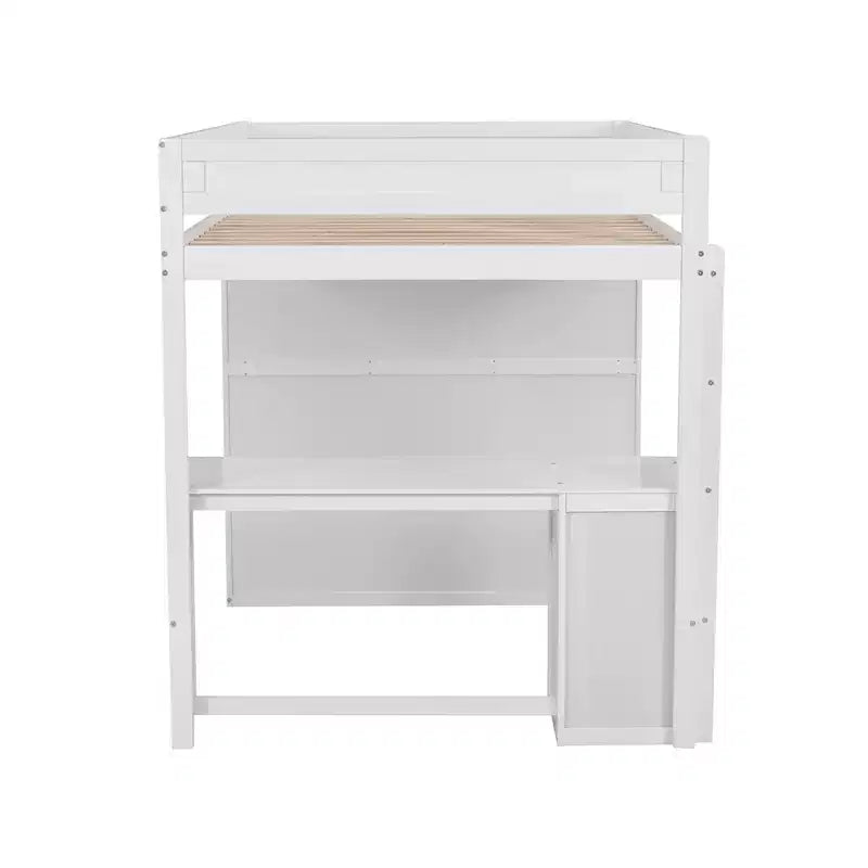 Wood Loft Bed with Wardrobes and 2-Drawer Desk with Cabinet-ModernLuxe