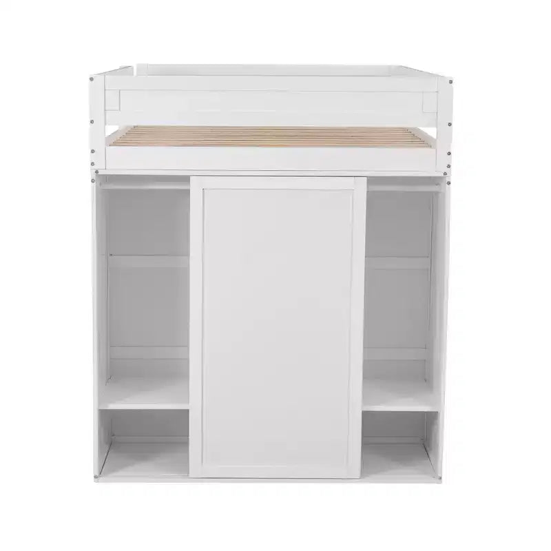 Wood Loft Bed with Wardrobes and 2-Drawer Desk with Cabinet-ModernLuxe