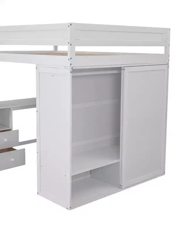 Wood Loft Bed with Wardrobes and 2-Drawer Desk with Cabinet-ModernLuxe