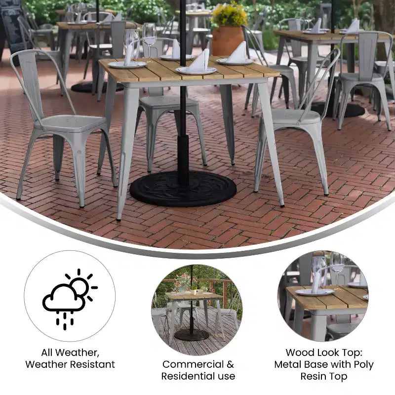 Merrick Lane Indoor/Outdoor Dining Table with Umbrella Hole, 36 Square All Weather Poly Resin Top and Steel Base