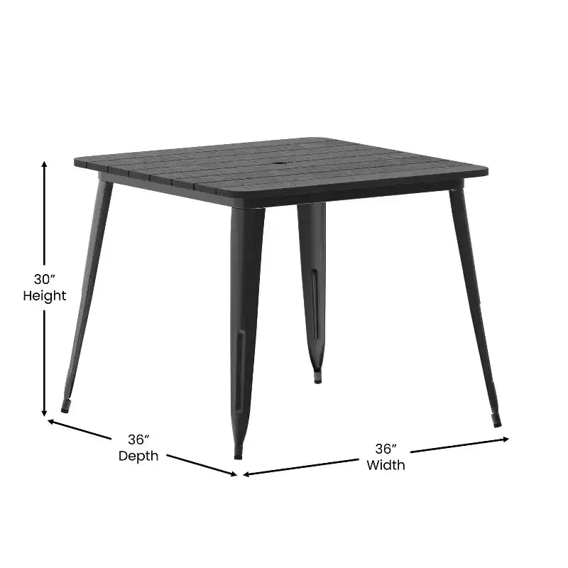 Merrick Lane Indoor/Outdoor Dining Table with Umbrella Hole, 36 Square All Weather Poly Resin Top and Steel Base