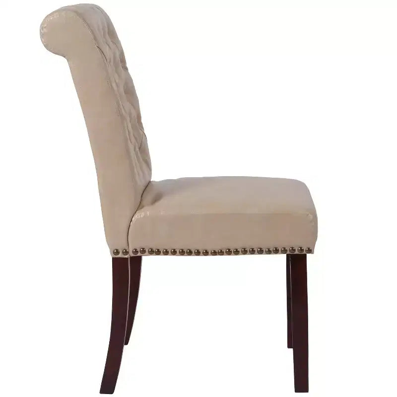 Emma and Oliver 2 PK Upholstered Rolled Back Parson's Chair with Nailhead Trim & Finished Frame with Plastic Floor Glides