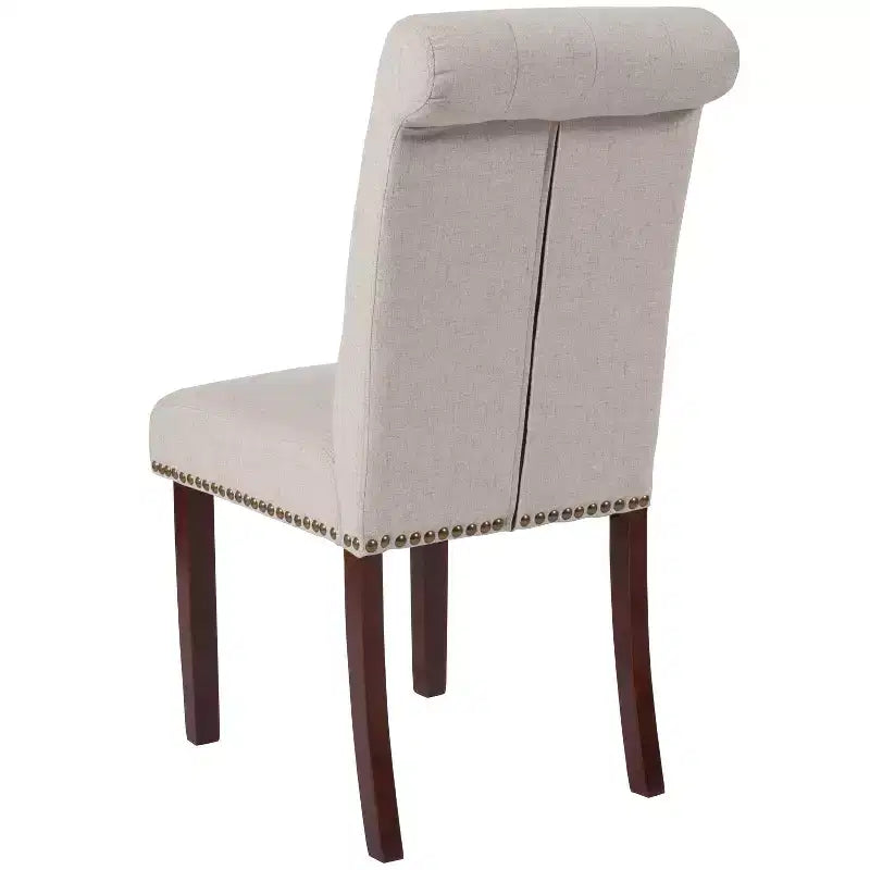 Emma and Oliver 2 PK Upholstered Rolled Back Parson's Chair with Nailhead Trim & Finished Frame with Plastic Floor Glides
