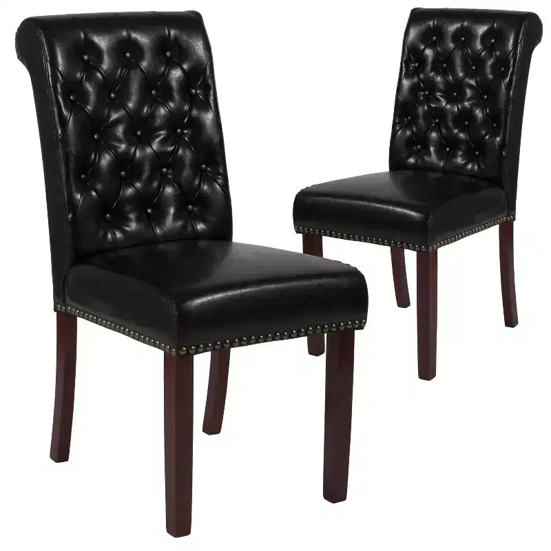 Emma and Oliver 2 PK Upholstered Rolled Back Parson's Chair with Nailhead Trim & Finished Frame with Plastic Floor Glides
