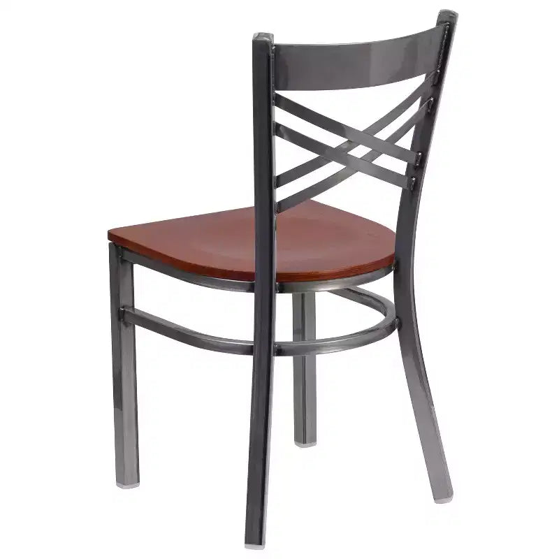 Emma and Oliver 2 Pack Clear Coated X Back Metal Restaurant Chair
