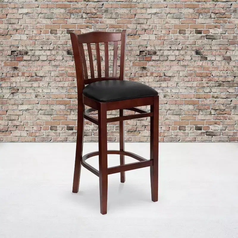 Emma and Oliver 2 Pack Vertical Slat Back Wooden Restaurant Barstool