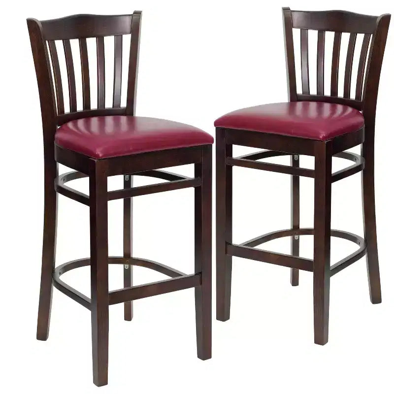Emma and Oliver 2 Pack Vertical Slat Back Wooden Restaurant Barstool