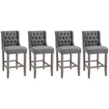 HOMCOM Counter Height Bar Stools, Tufted Wingback Armless Upholstered Dining Chair with Rubber Wood Legs, Set of 4, Gray