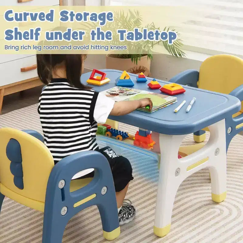 Costway Kids Table and 2 Chairs Set Activity Art Desk with Storage Shelf & Building Blocks