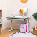 Costway Height-Adjustable Kids Desk Children Study Table with Tilt Desktop & Book Stand Blue/Pink
