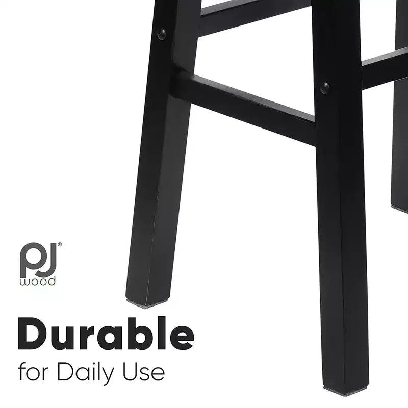 PJ Wood Classic Saddle Seat 29 Inch Tall Kitchen Counter Stools, Black (6 Pack)