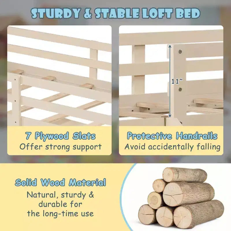 Costway Twin Low Loft bed with Slide Ladder Storage Drawers Play Game Space Wooden