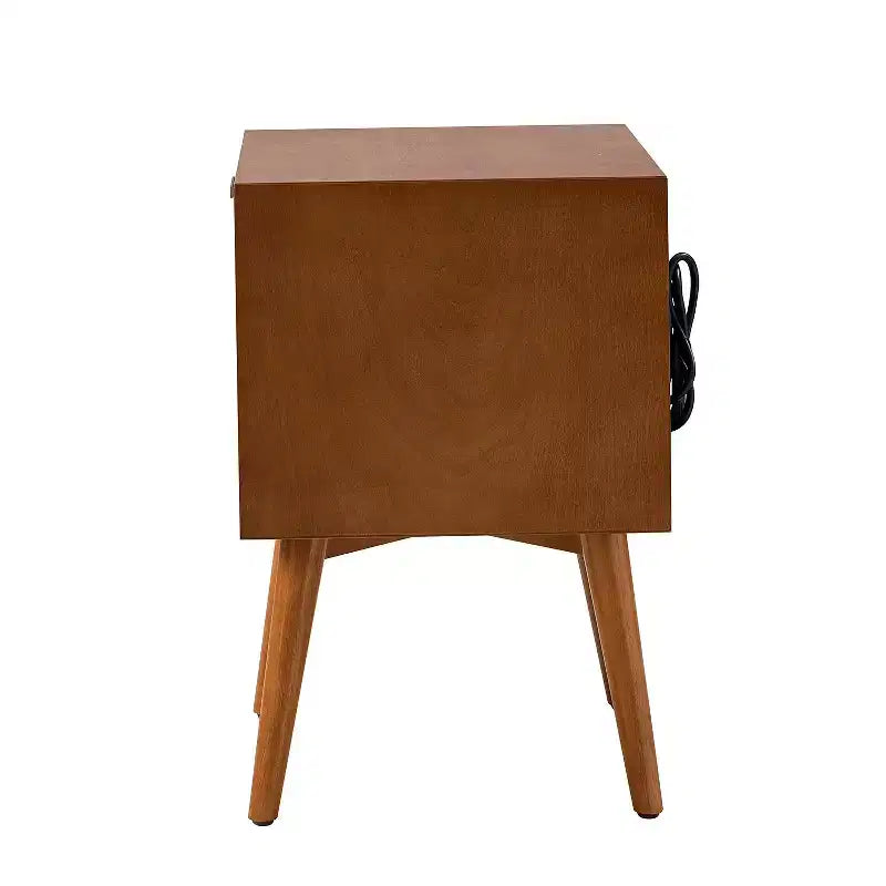 Doris 2 - Drawer Mid-century end table with Built-In Outlets | HULALA HOME