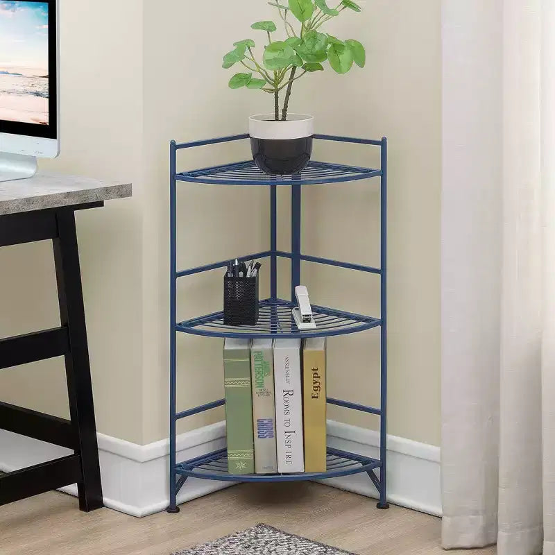 32.5 Extra Storage 3 Tier Folding Metal Corner Shelf - Breighton Home