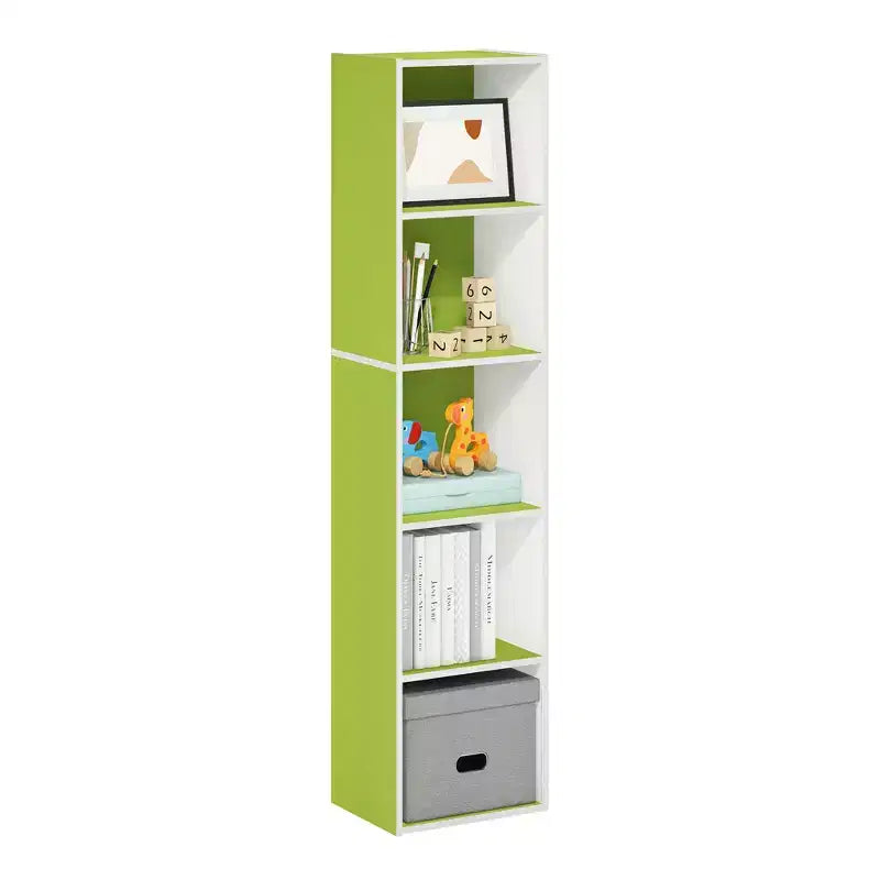 Furinno 5-Cube Storage Bookcase Multi-Functional Display Cabinet Bookshelf,Green/White