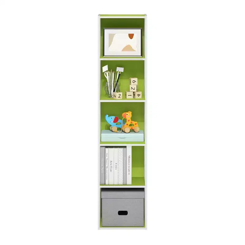 Furinno 5-Cube Storage Bookcase Multi-Functional Display Cabinet Bookshelf,Green/White