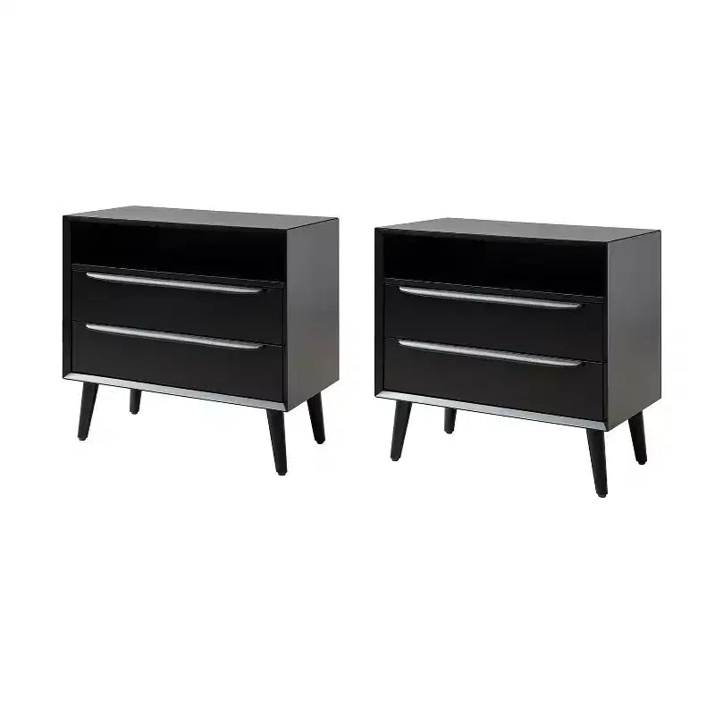 Margery Mid-century Modern 2 - Drawer end table with Built-In Outlets and Cable Management and Open Shelf Set of 2| HULALA HOME