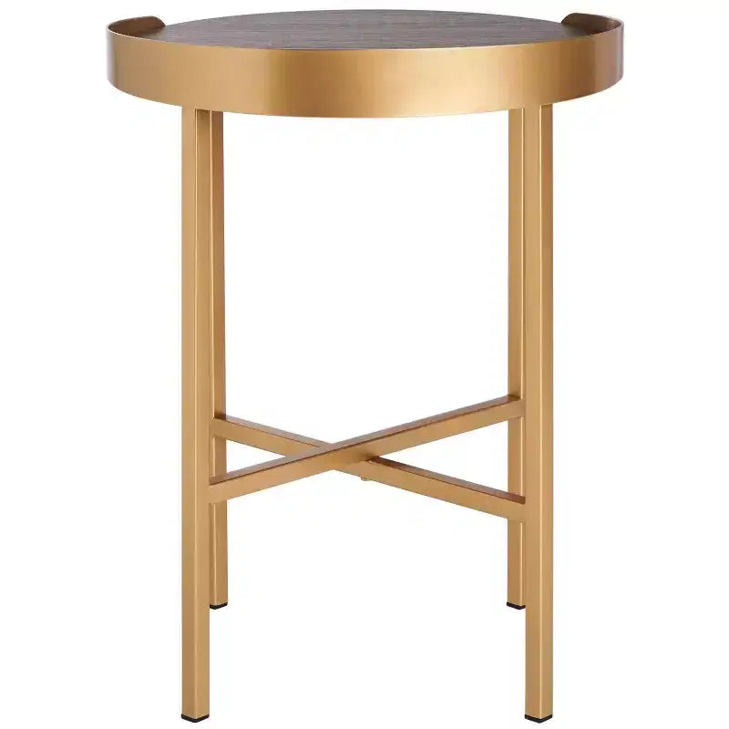 Prague Round Side Table - ACC4208A - Light Grey Oak/Gold - Safavieh